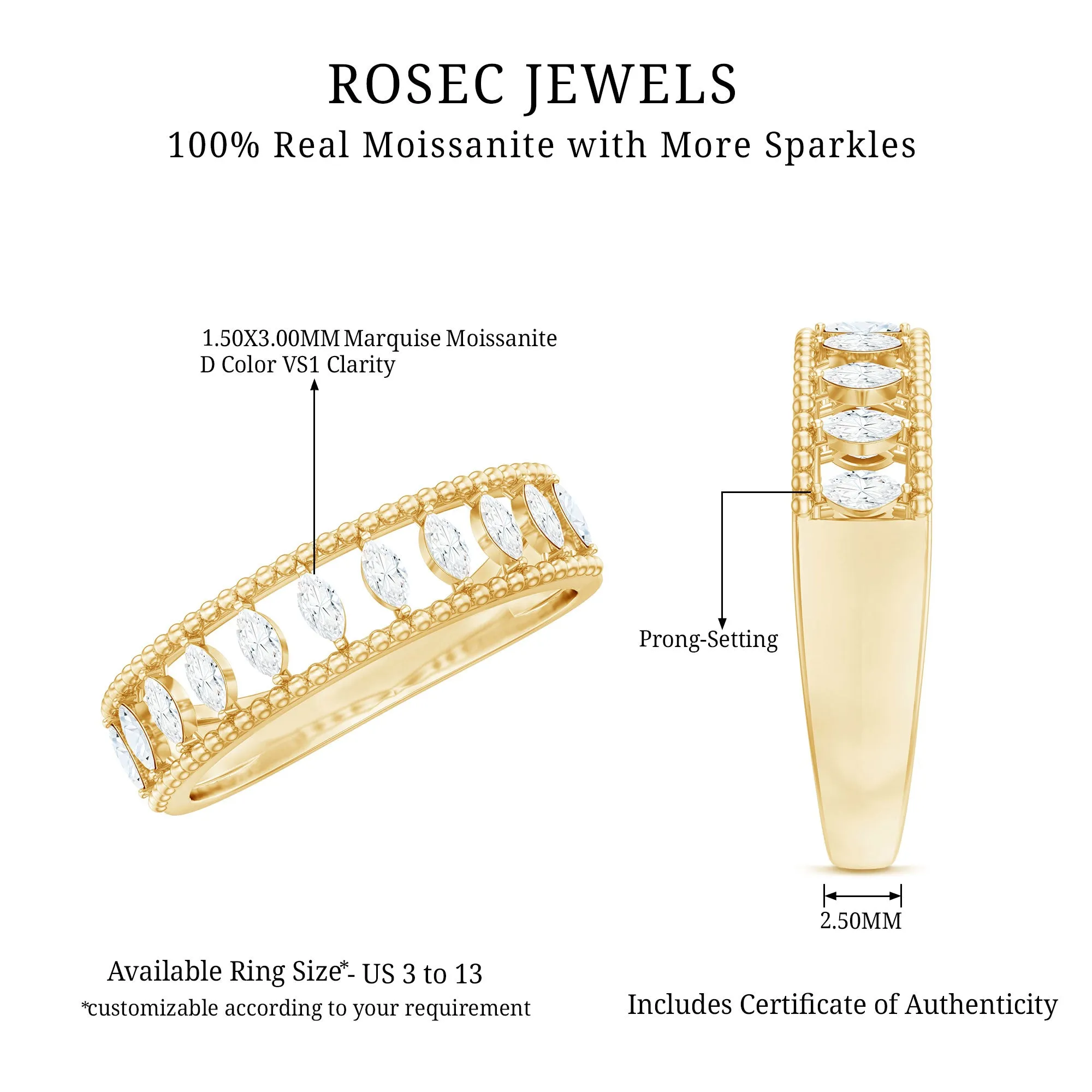 Marquise Moissanite Half Eternity Band Ring