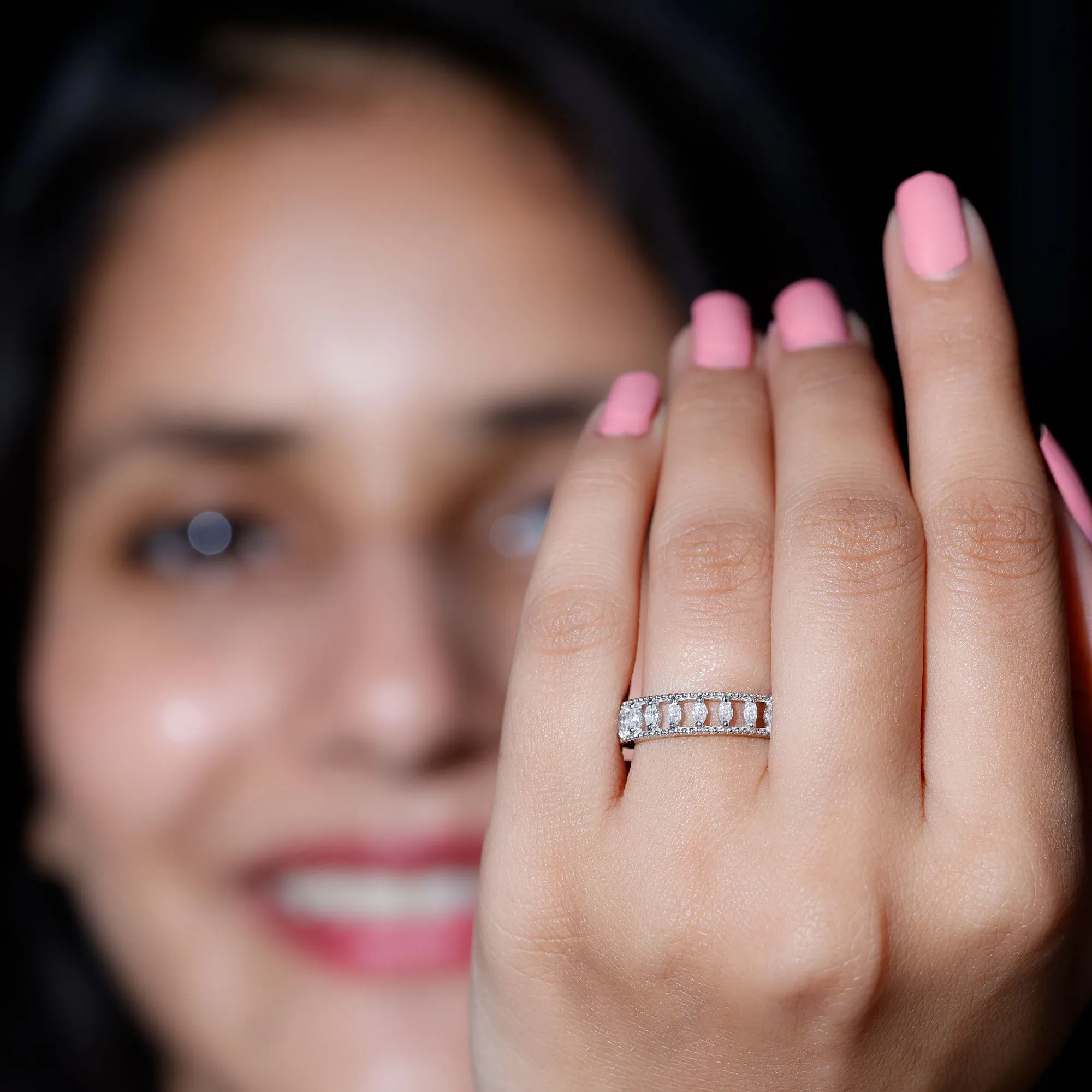 Marquise Moissanite Half Eternity Band Ring