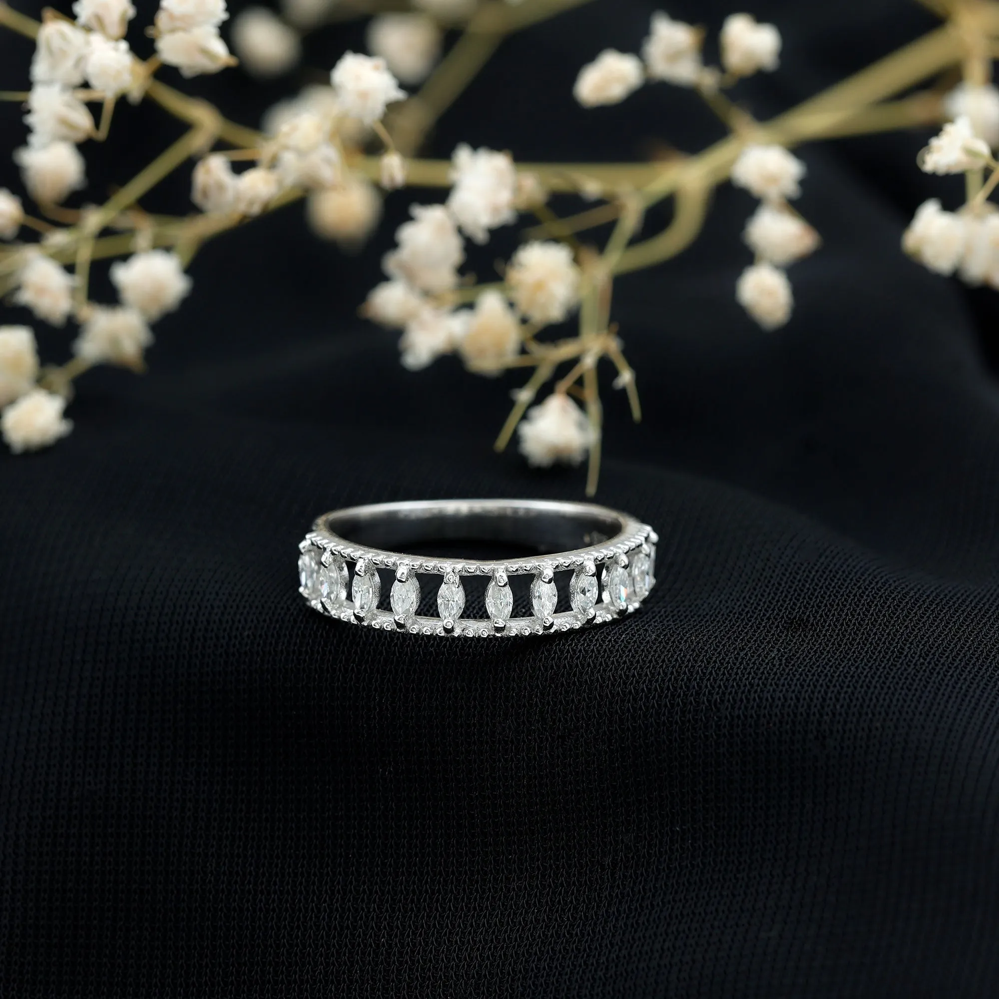 Marquise Moissanite Half Eternity Band Ring