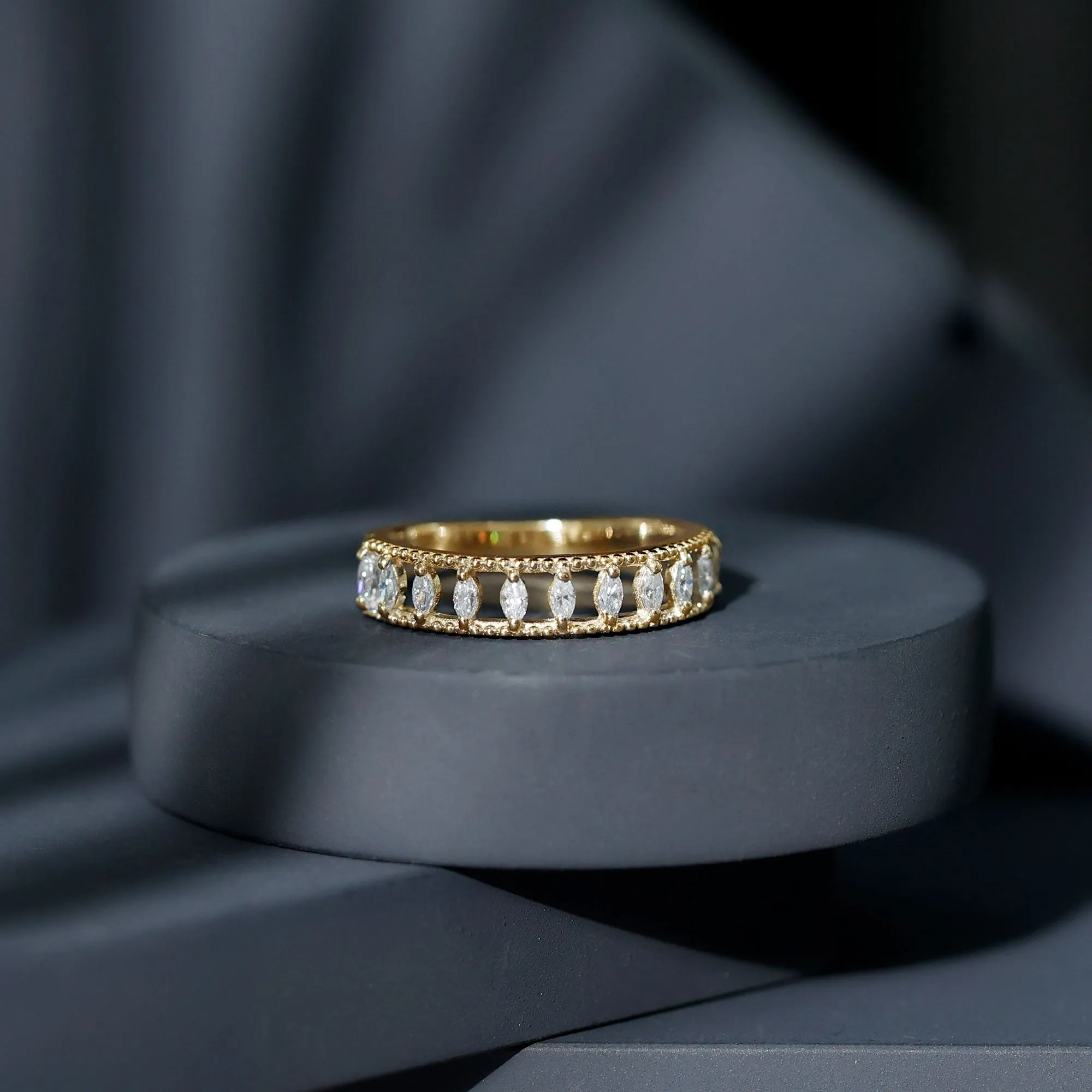 Marquise Moissanite Half Eternity Band Ring