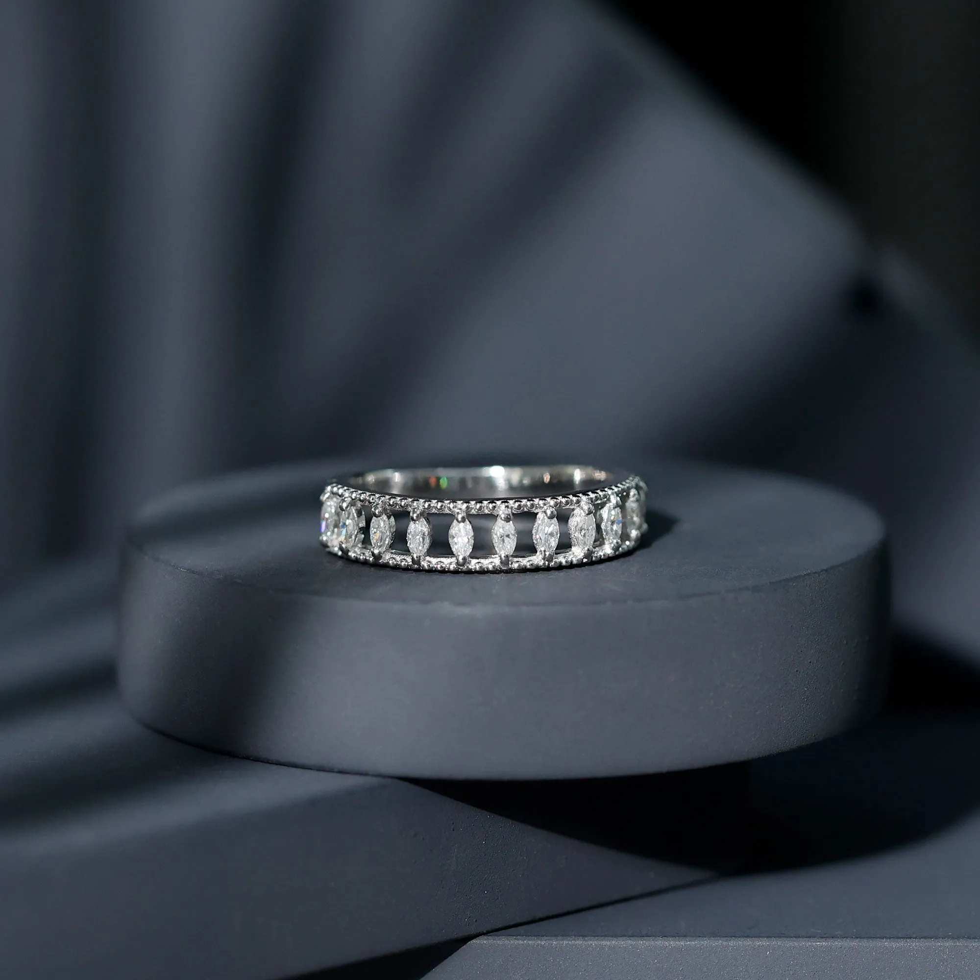 Marquise Moissanite Half Eternity Band Ring