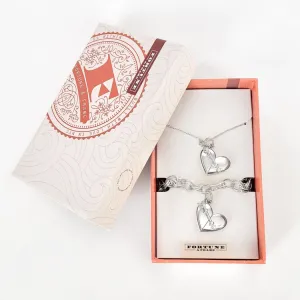 Matching Heart   Arrow Locket and Bracelet Gift Set - Silver