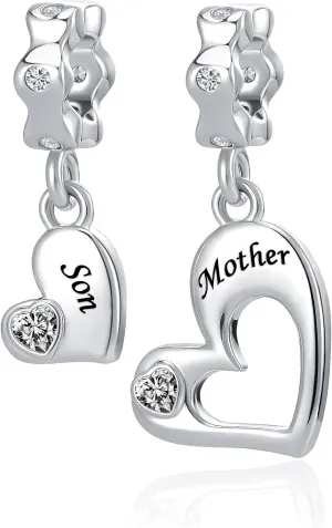 Mother Daughter Charm Christmas CZ Crystal Dangle Mom Son Bead fit Bracelets Charms for Gilrs Women