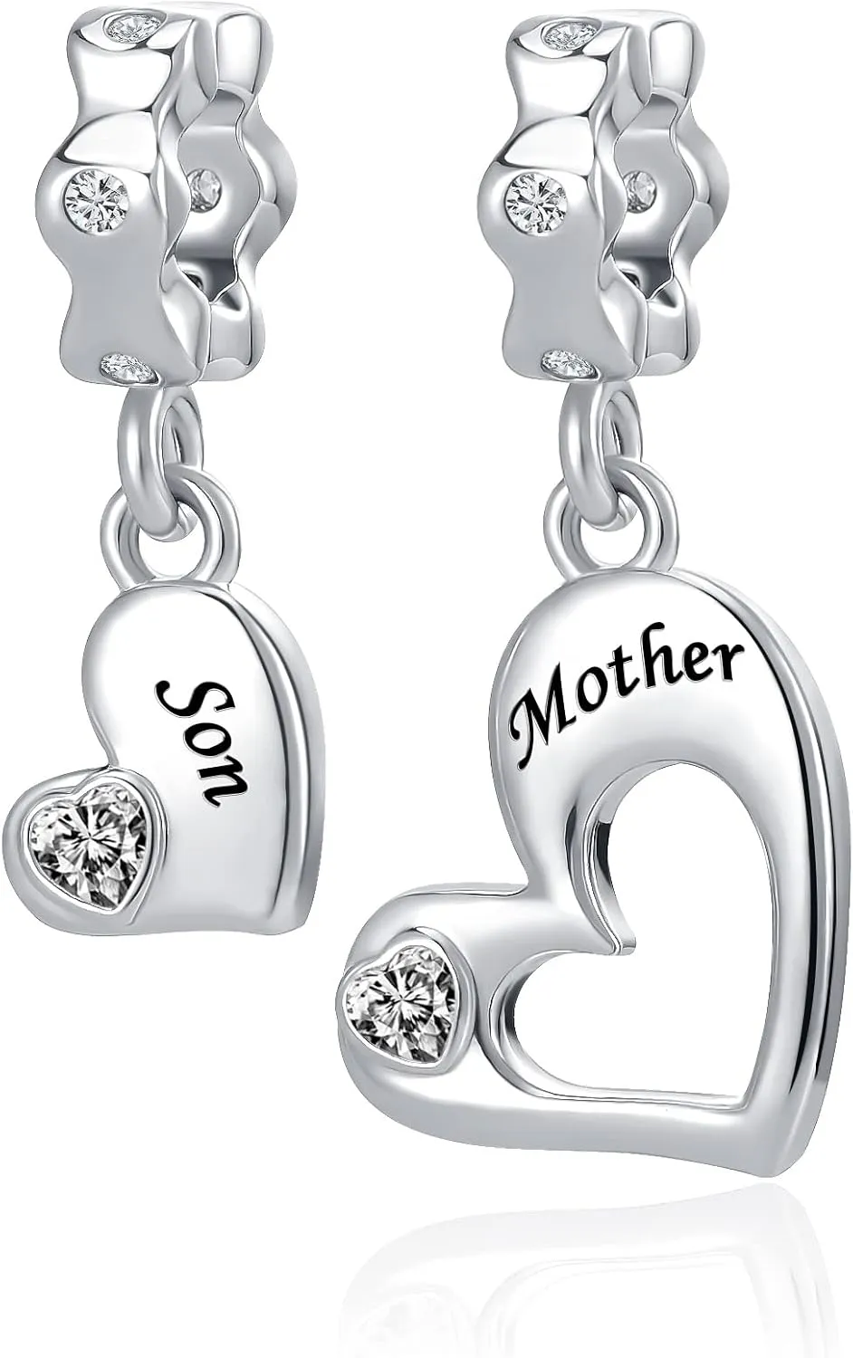 Mother Daughter Charm Christmas CZ Crystal Dangle Mom Son Bead fit Bracelets Charms for Gilrs Women