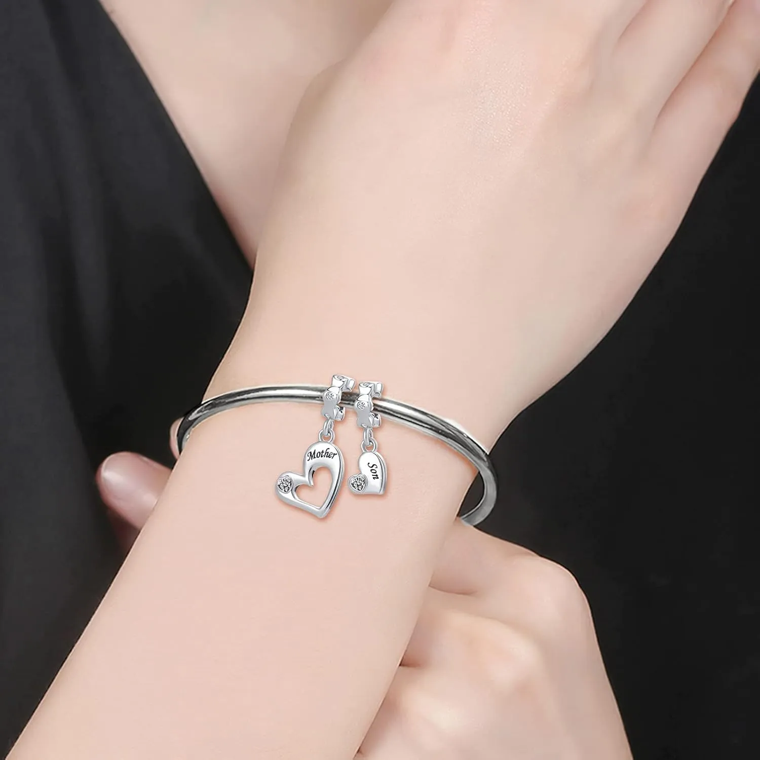 Mother Daughter Charm Christmas CZ Crystal Dangle Mom Son Bead fit Bracelets Charms for Gilrs Women