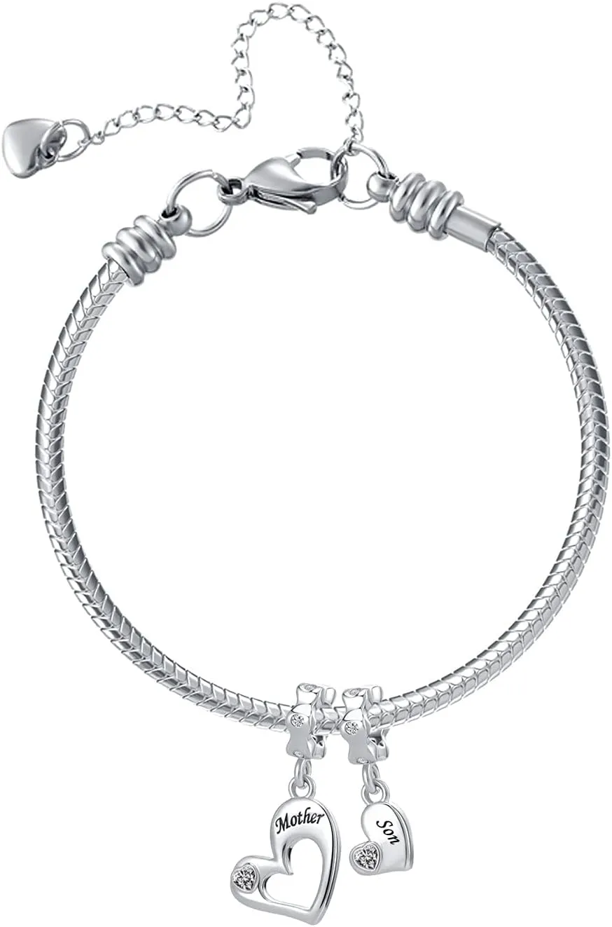 Mother Daughter Charm Christmas CZ Crystal Dangle Mom Son Bead fit Bracelets Charms for Gilrs Women