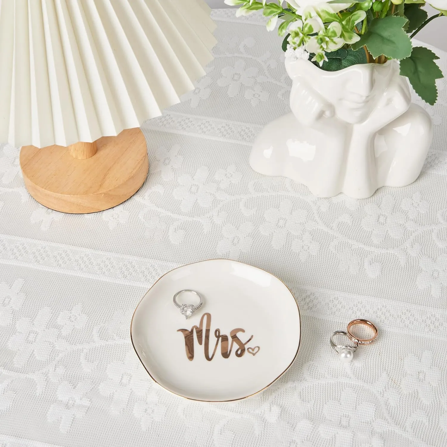 Mrs. Ring Dish Engagement Wedding Ring Holder Jewelry Dish Tray, Engagement Wedding Gifts for Couples Bridal Shower Gifts Bachelorette Gifts for Bride Future Mrs. Gift