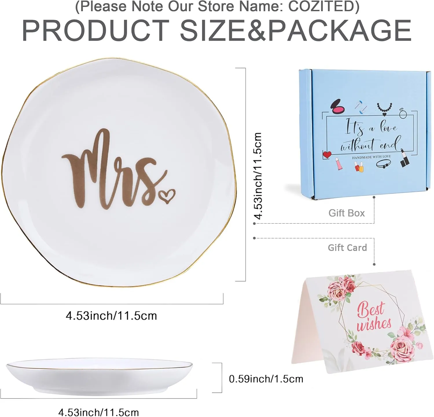 Mrs. Ring Dish Engagement Wedding Ring Holder Jewelry Dish Tray, Engagement Wedding Gifts for Couples Bridal Shower Gifts Bachelorette Gifts for Bride Future Mrs. Gift