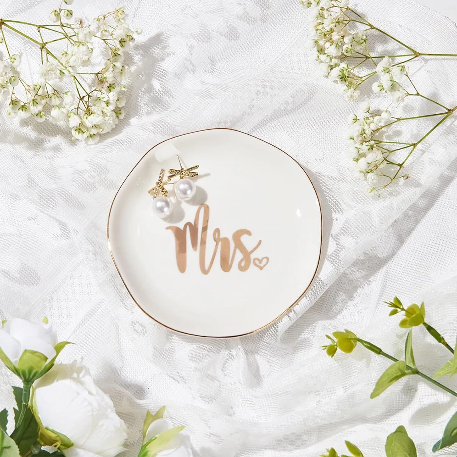 Mrs. Ring Dish Engagement Wedding Ring Holder Jewelry Dish Tray, Engagement Wedding Gifts for Couples Bridal Shower Gifts Bachelorette Gifts for Bride Future Mrs. Gift