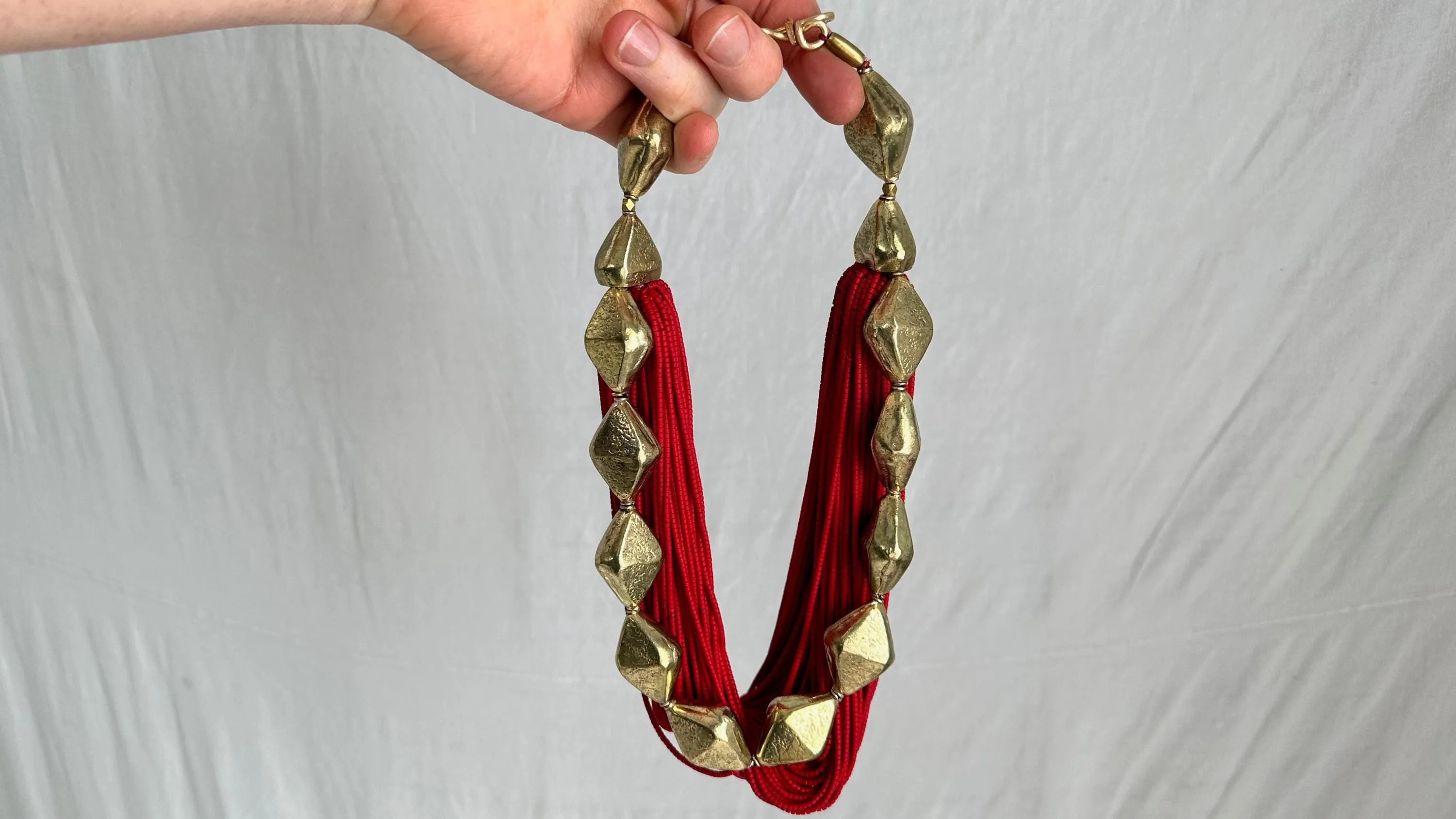Multi-Strand Necklace. Glass and Handmade Brass Beads. Ghana.