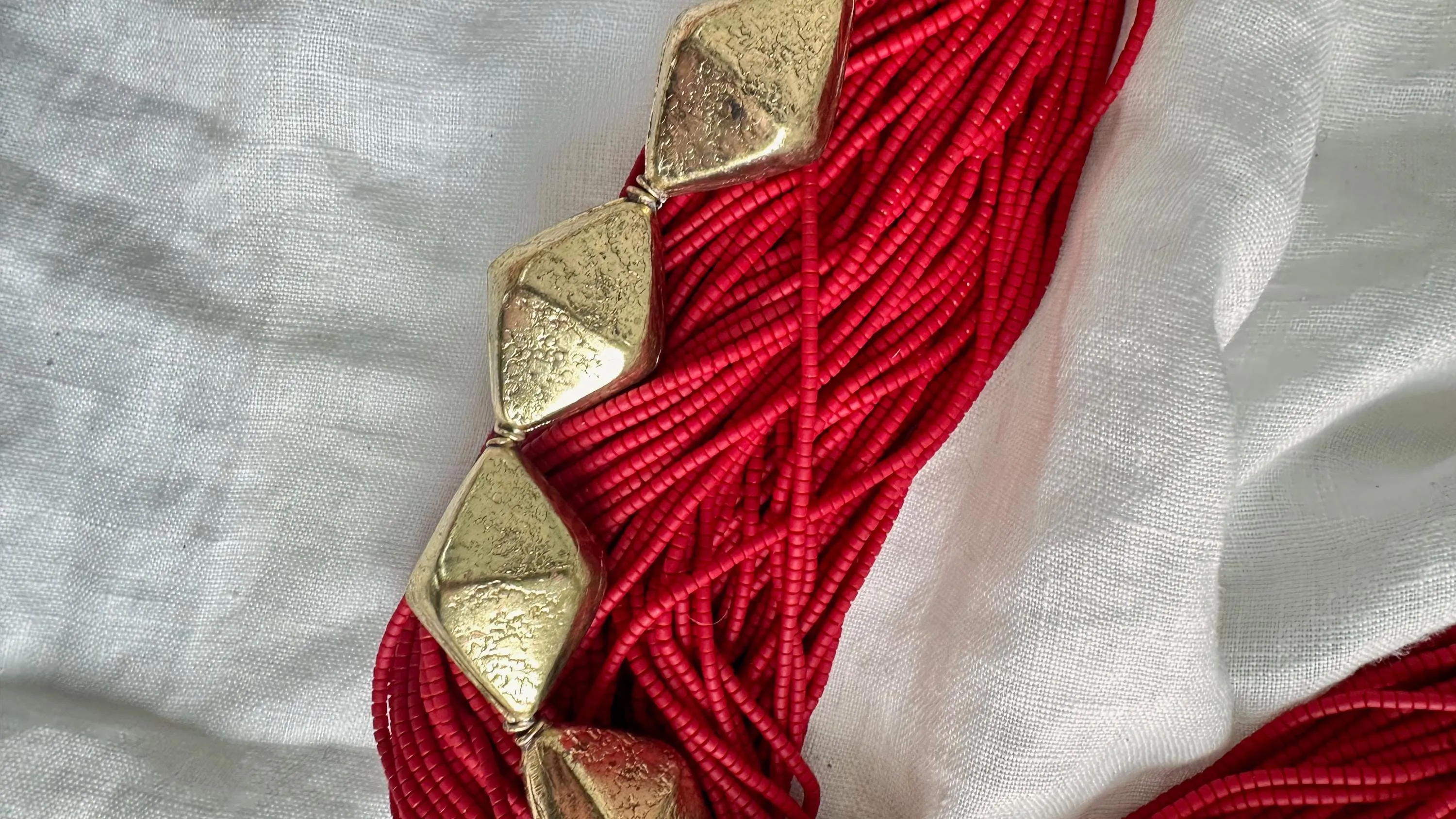 Multi-Strand Necklace. Glass and Handmade Brass Beads. Ghana.