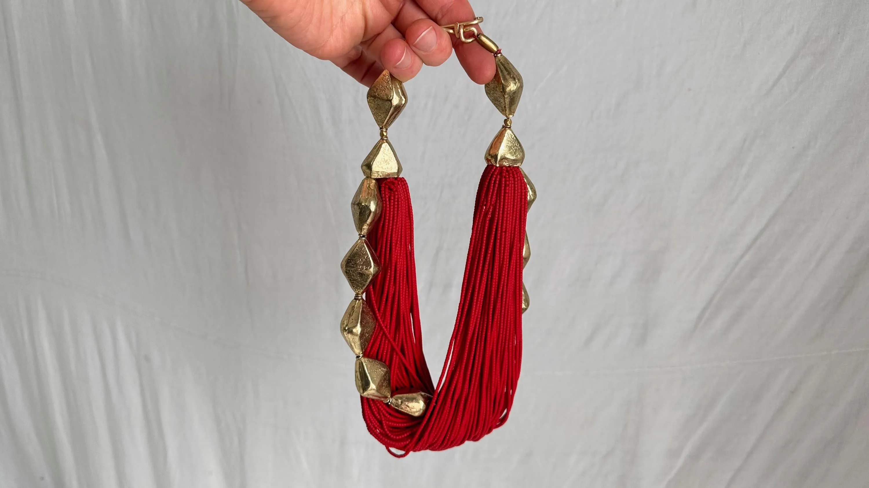 Multi-Strand Necklace. Glass and Handmade Brass Beads. Ghana.
