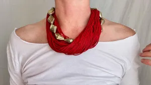 Multi-Strand Necklace. Glass and Handmade Brass Beads. Ghana.