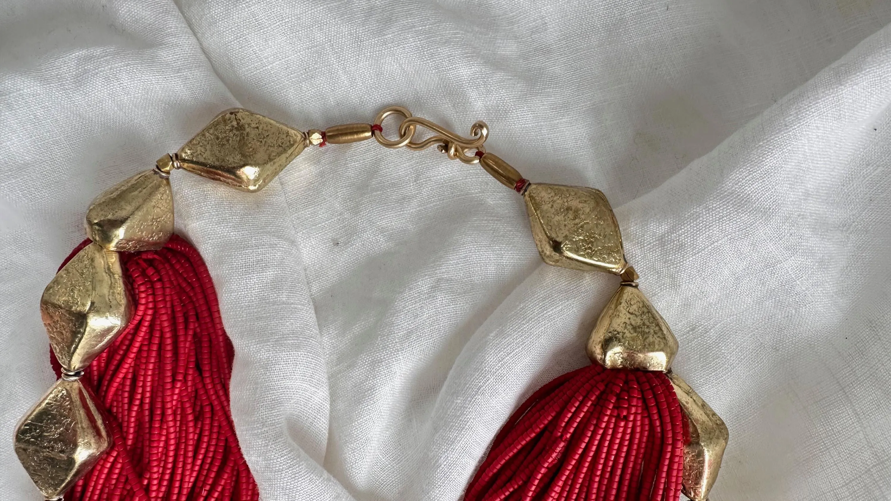 Multi-Strand Necklace. Glass and Handmade Brass Beads. Ghana.
