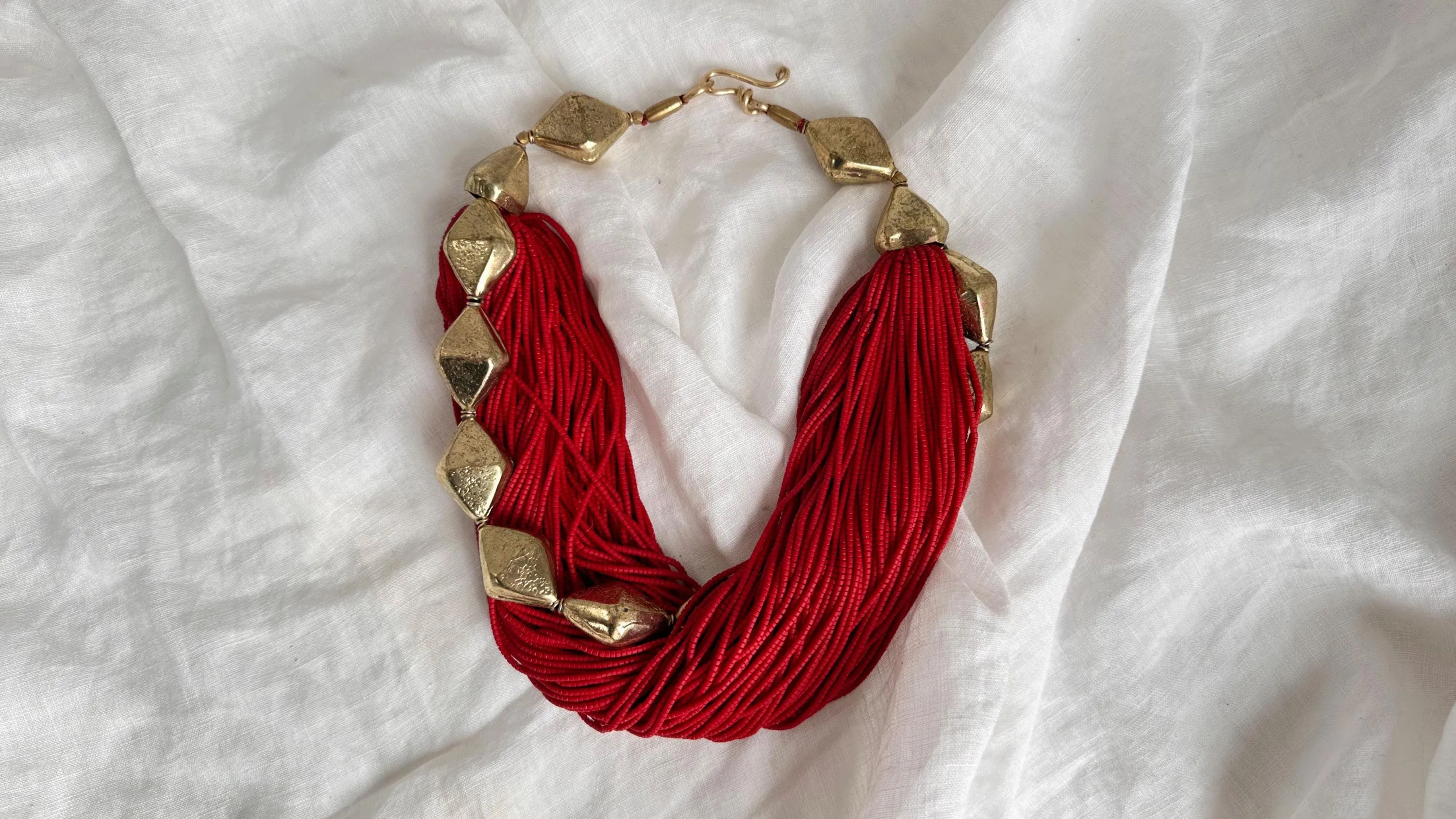 Multi-Strand Necklace. Glass and Handmade Brass Beads. Ghana.