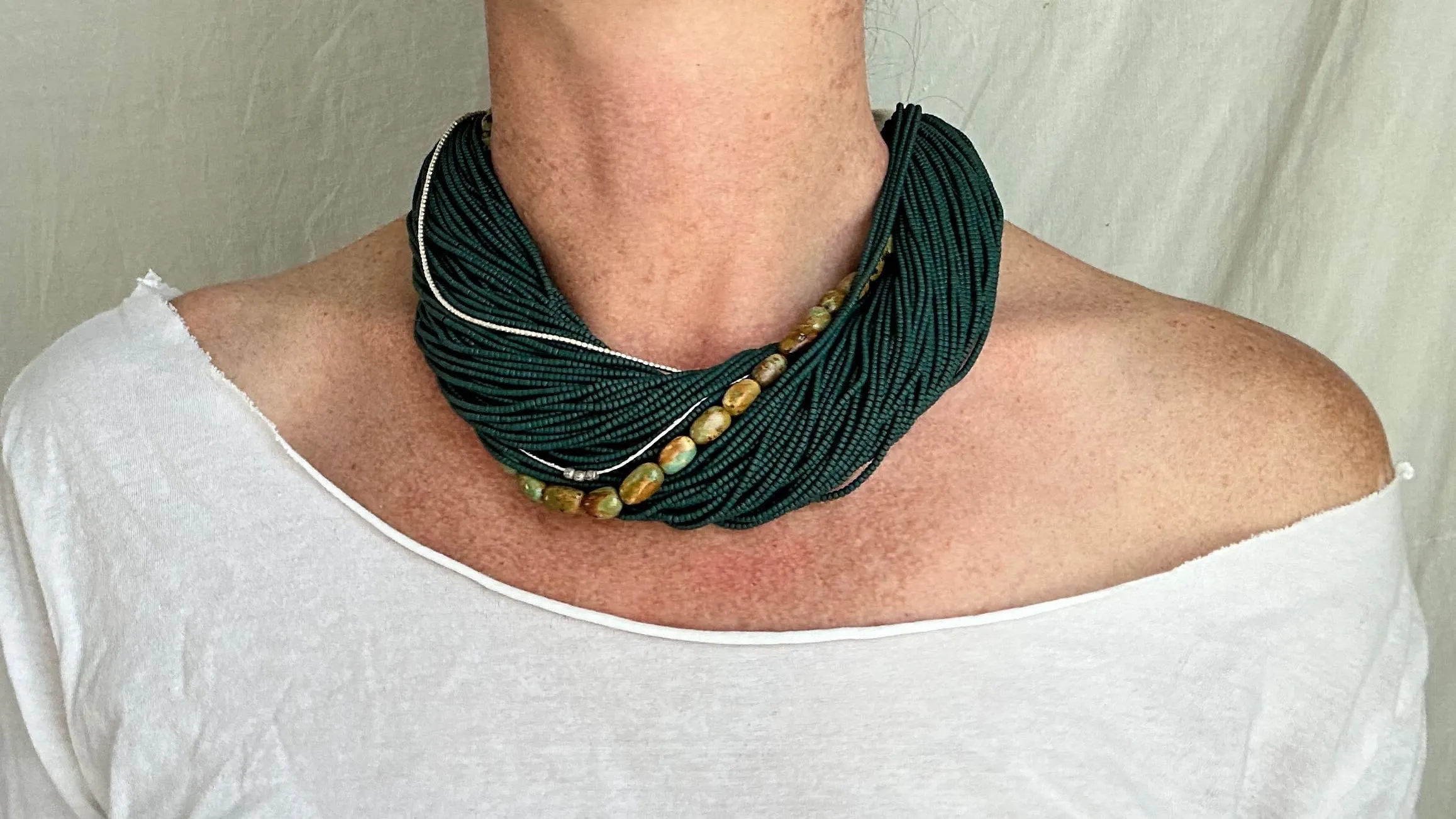 Multi-Strand Necklace. Glass, Turquoise and Silver. 2313