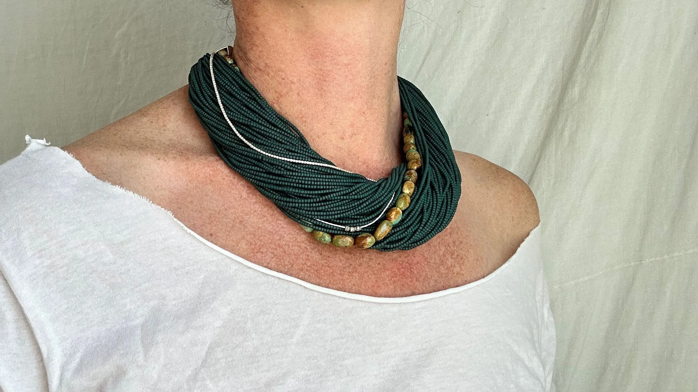 Multi-Strand Necklace. Glass, Turquoise and Silver. 2313