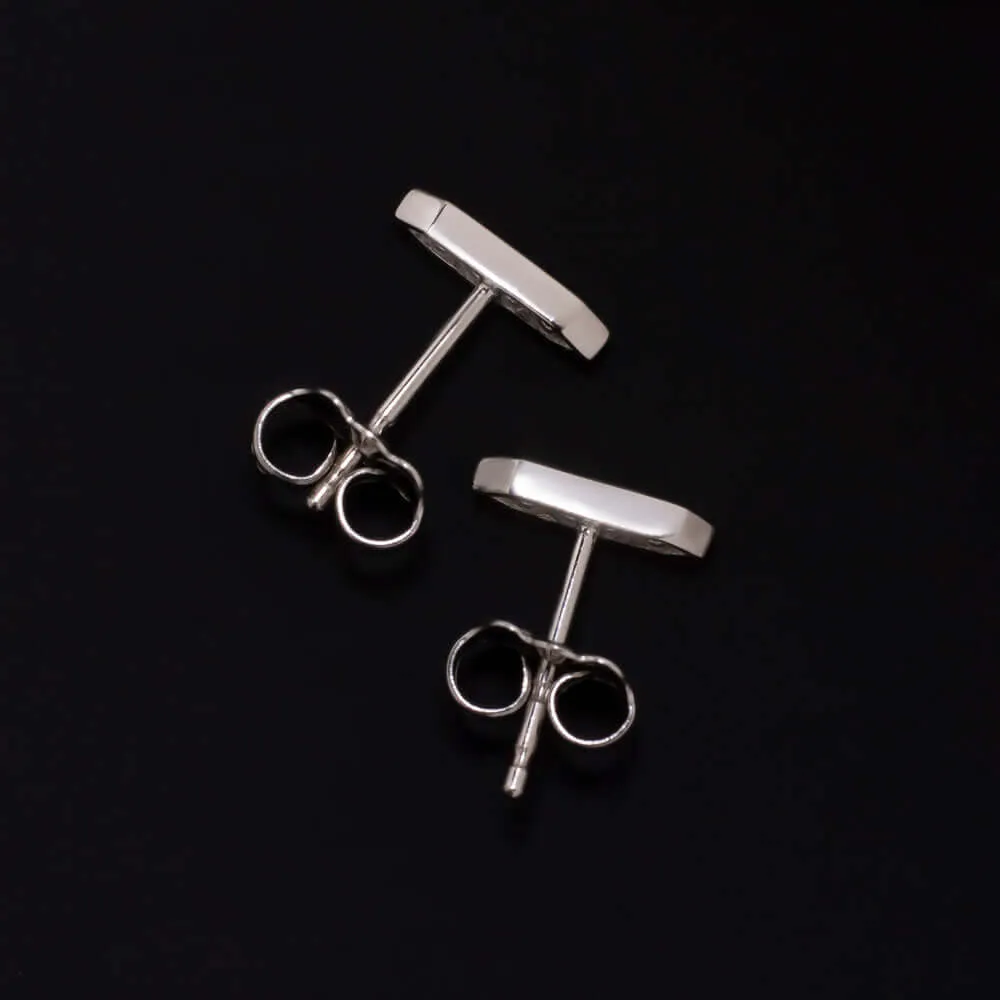 NATURAL DIAMOND STUD BAR EARRINGS MINIMALIST DAINTY 14K WHITE GOLD HEXAGON SMALL