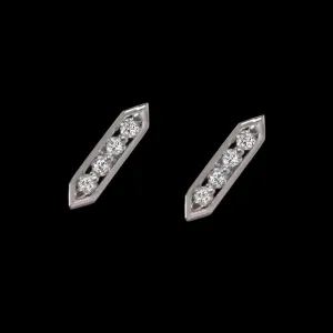 NATURAL DIAMOND STUD BAR EARRINGS MINIMALIST DAINTY 14K WHITE GOLD HEXAGON SMALL