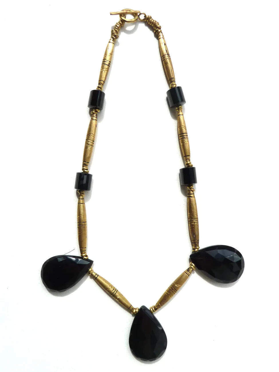 Necklace Vintage African Brass And Faceted Onyx