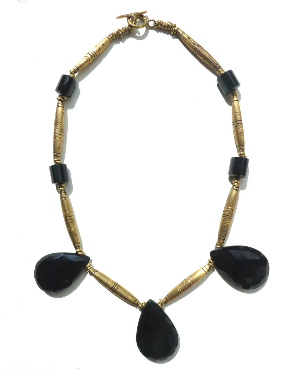 Necklace Vintage African Brass And Faceted Onyx