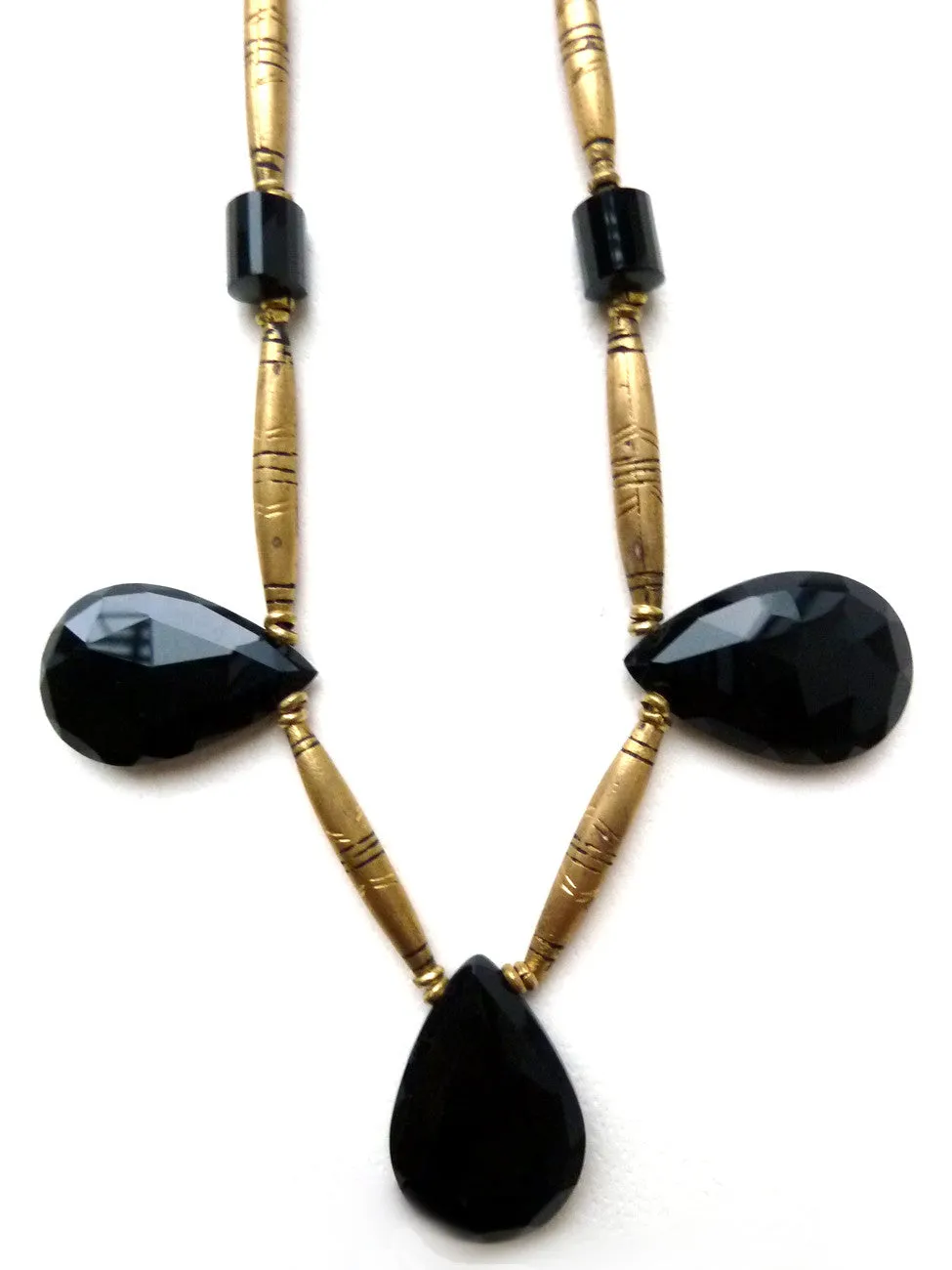 Necklace Vintage African Brass And Faceted Onyx