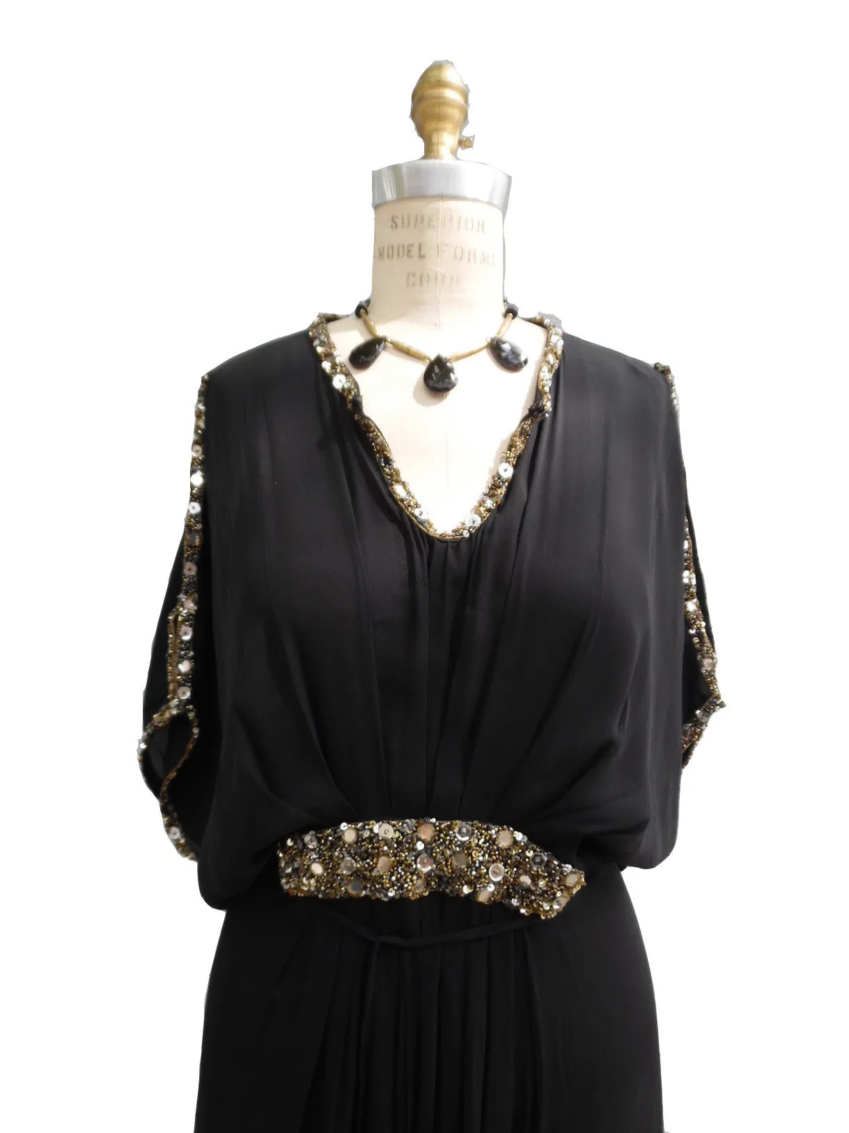Necklace Vintage African Brass And Faceted Onyx