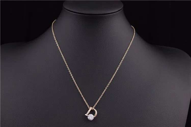 New Jewelry 18K Gold Plated Cubic Zircon CZ Wedding Gift D Design Pendant Copper Chain Necklace