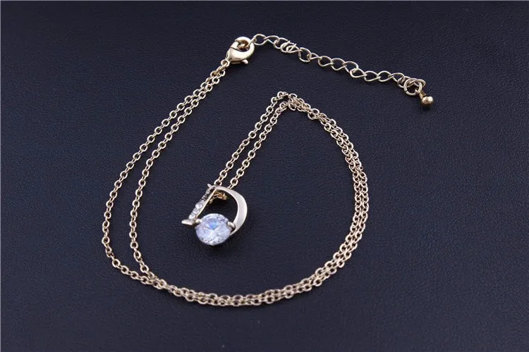 New Jewelry 18K Gold Plated Cubic Zircon CZ Wedding Gift D Design Pendant Copper Chain Necklace