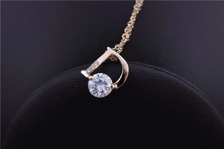 New Jewelry 18K Gold Plated Cubic Zircon CZ Wedding Gift D Design Pendant Copper Chain Necklace