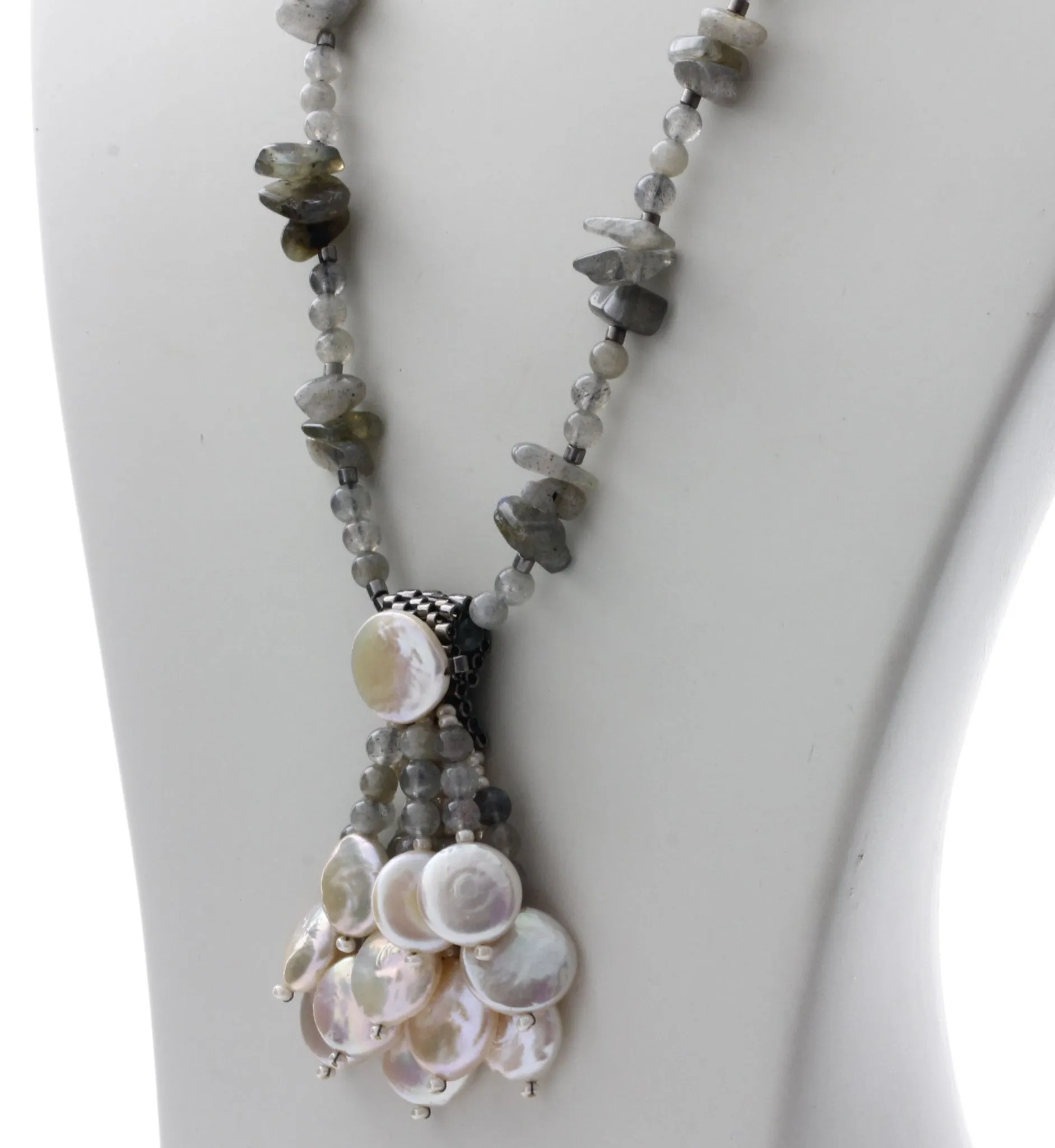 Ocean Princess - Freshwater Pearls & Labradorite | KJ-327N Handmade Necklace