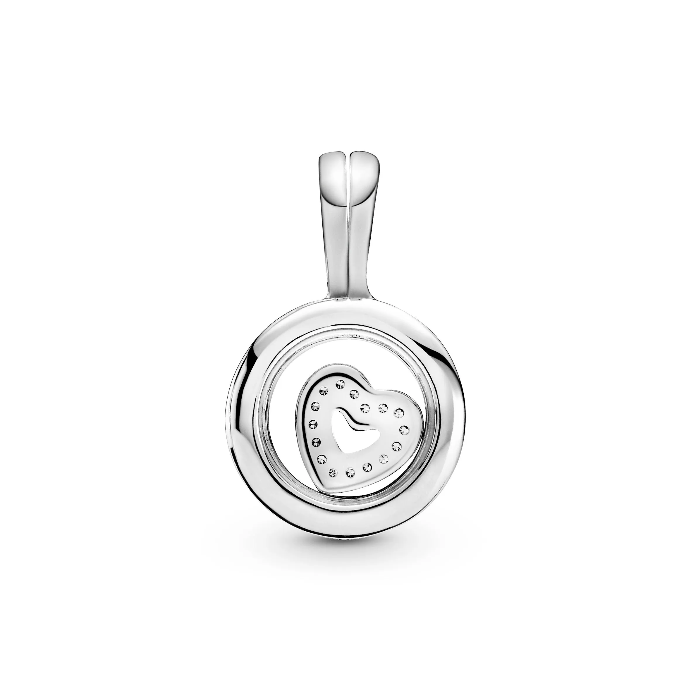 PANDORA floating locket silver dangle and petite silver heart element with clear CZ
