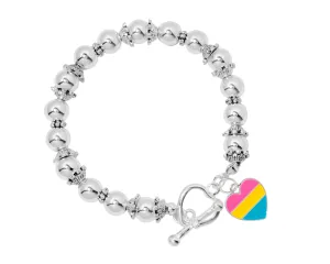 Pansexual Flag Heart Silver Beaded Bracelets
