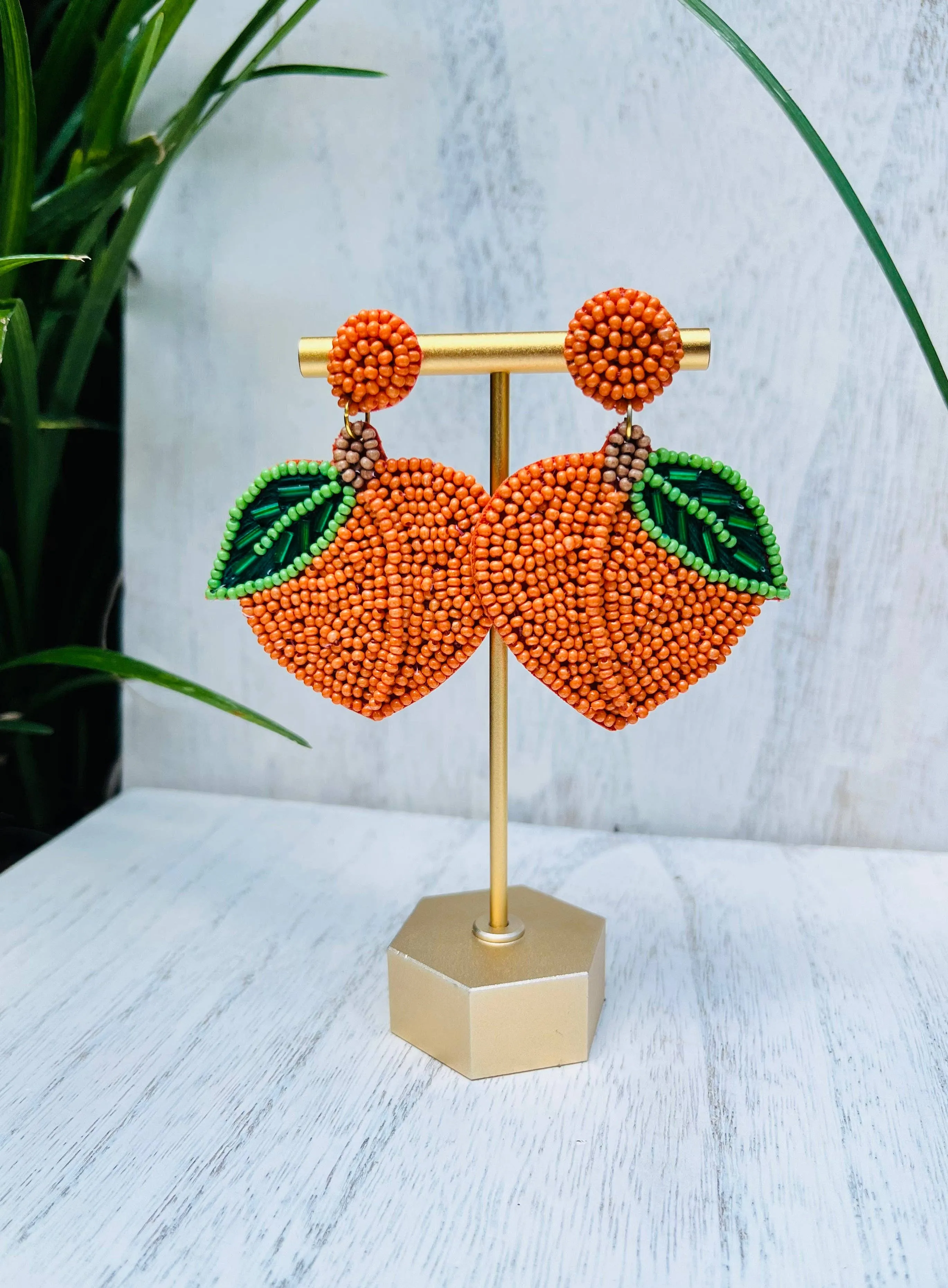 Peach Beaded Statement Earrings