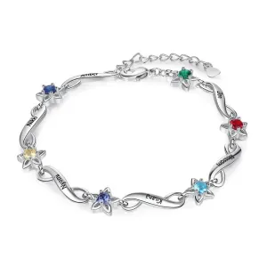 Personalized 7 Inlaid Birthstones Name Engraved Mother Bracelet