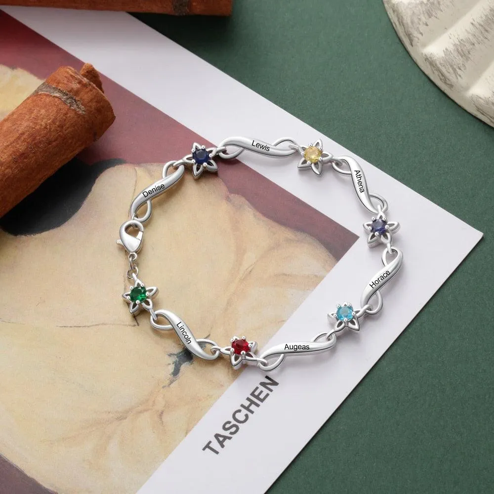 Personalized 7 Inlaid Birthstones Name Engraved Mother Bracelet