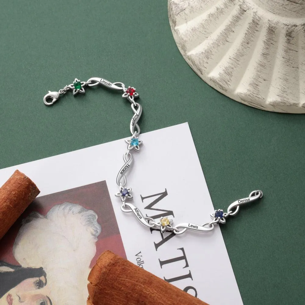 Personalized 7 Inlaid Birthstones Name Engraved Mother Bracelet