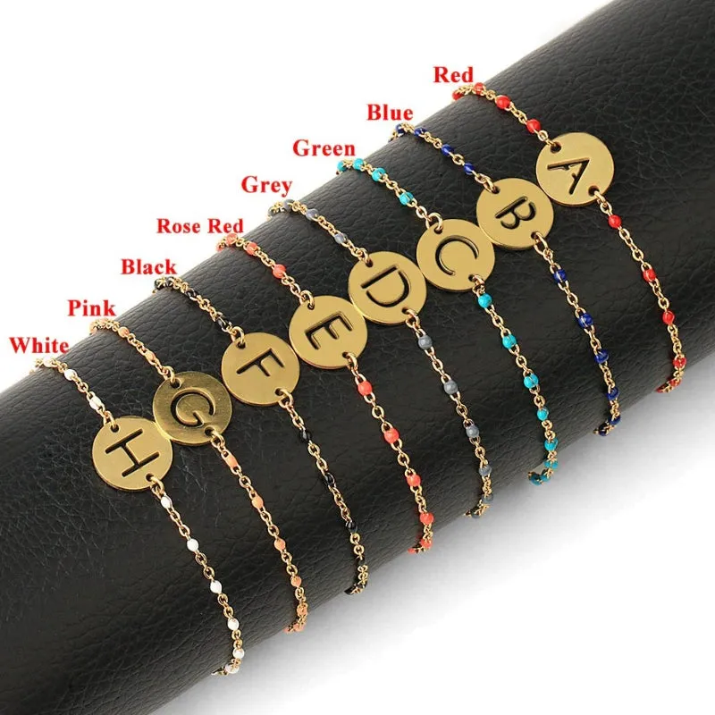 Personalized Stainless Steel Initial Letter Charm Beads Bracelets V3