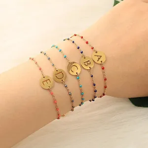 Personalized Stainless Steel Initial Letter Charm Beads Bracelets V3