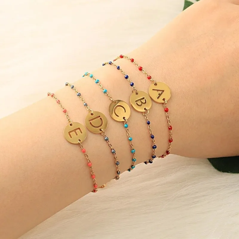 Personalized Stainless Steel Initial Letter Charm Beads Bracelets V3