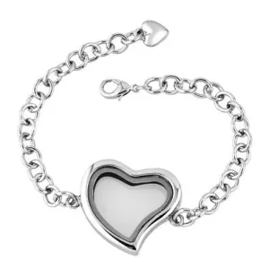 Plain Heart Floating Charm Locket Bracelet