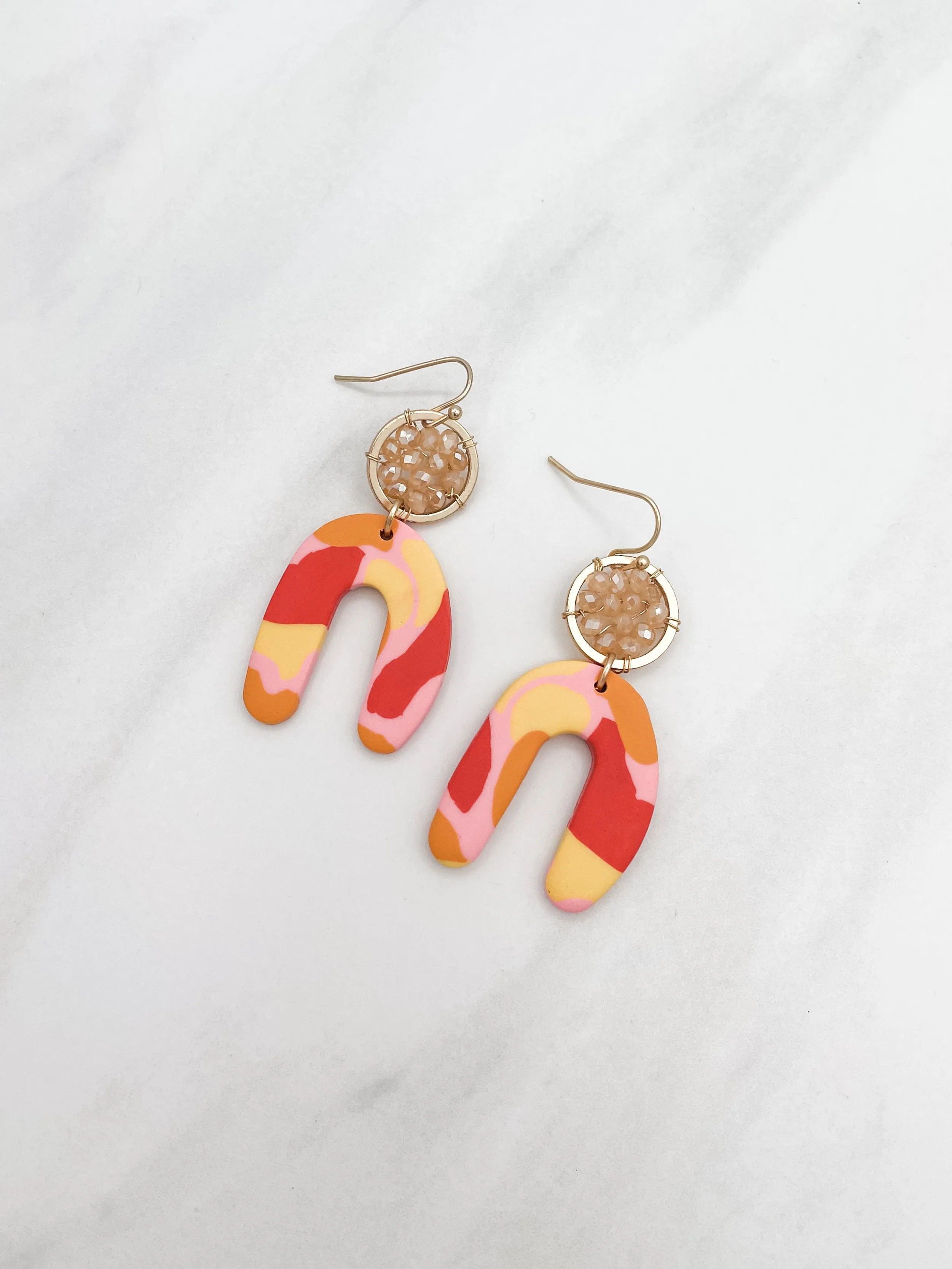 Polymer Clay Arch Earrings with Wire and Bead Attachment