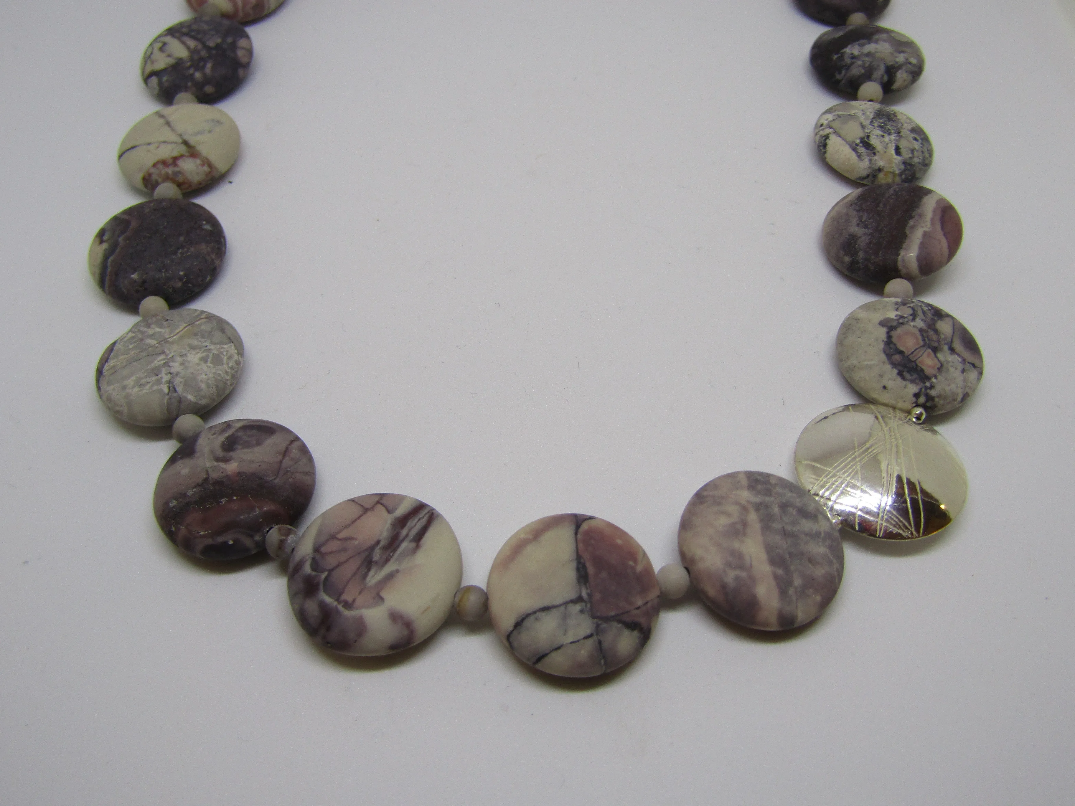 "Coin" Necklace with Porcelain Jasper and Silver