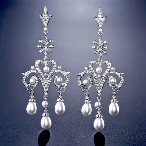 "Kacy" - Pearl and Cubic Zirconia Bridal Earrings