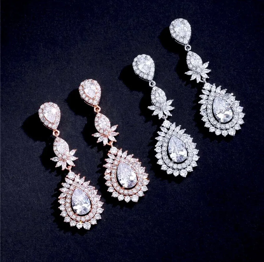 "Piper" - Cubic Zirconia Bridal Earrings - Available in Rose Gold and Silver