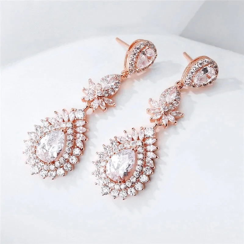 "Piper" - Cubic Zirconia Bridal Earrings - Available in Rose Gold and Silver
