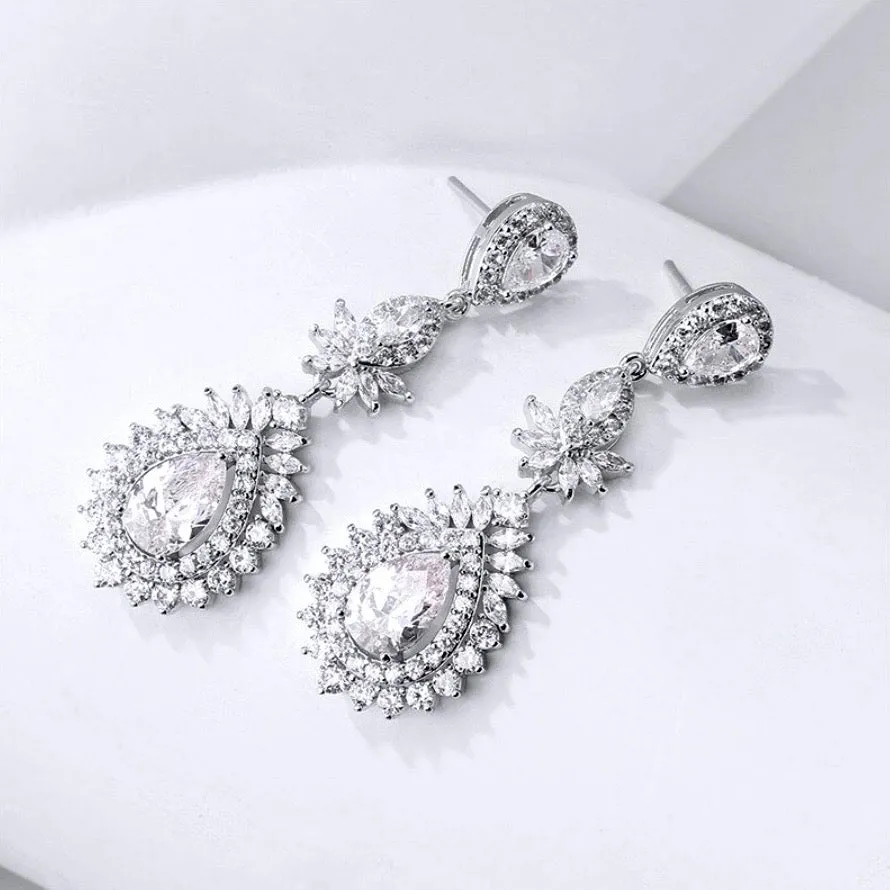 "Piper" - Cubic Zirconia Bridal Earrings - Available in Rose Gold and Silver