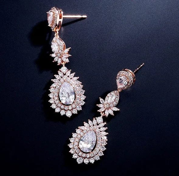 "Piper" - Cubic Zirconia Bridal Earrings - Available in Rose Gold and Silver