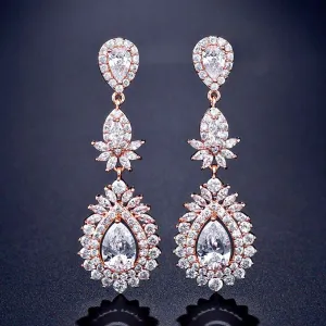 "Piper" - Cubic Zirconia Bridal Earrings - Available in Rose Gold and Silver