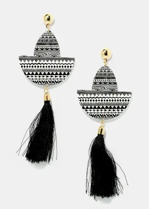 Retro Print Tassel Dangle Earrings